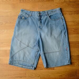 Y2K MOJEANS Baggy Carpenter Denim Shorts Light Wash Blue Size 40 Hip-Hop Skater‎